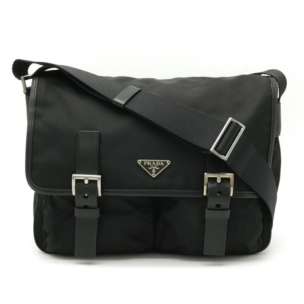 Prada Tessuto Crossbody Bag Messenger Leather NERO Black